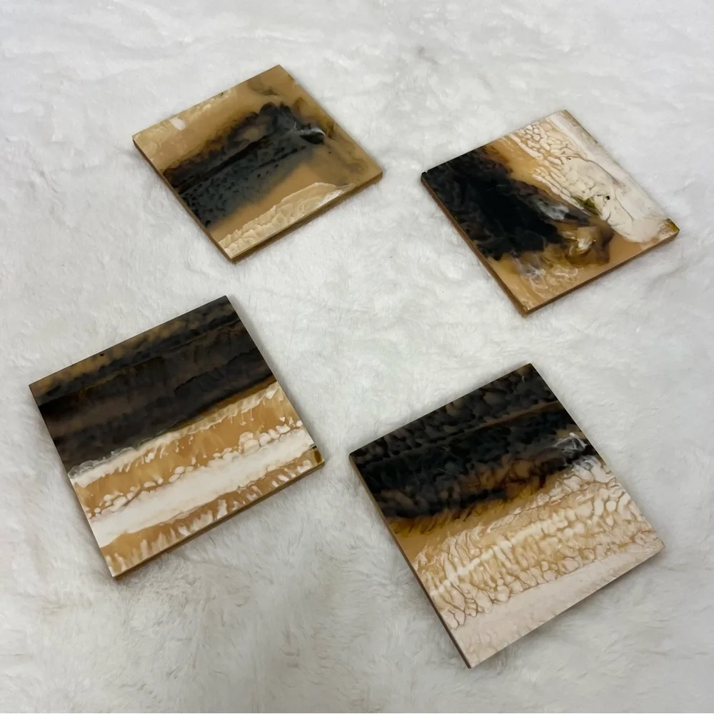 WEST ELM CORDAI SQUARE RESIN COASTERS SET OF 4 IN BROWN